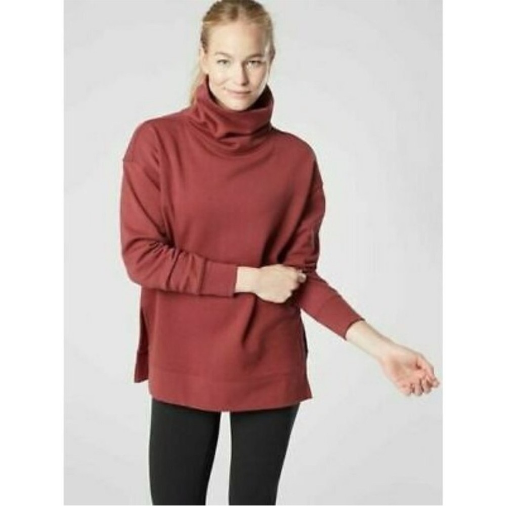 Athleta Brick Red Cotton Blend Turtleneck Pullover